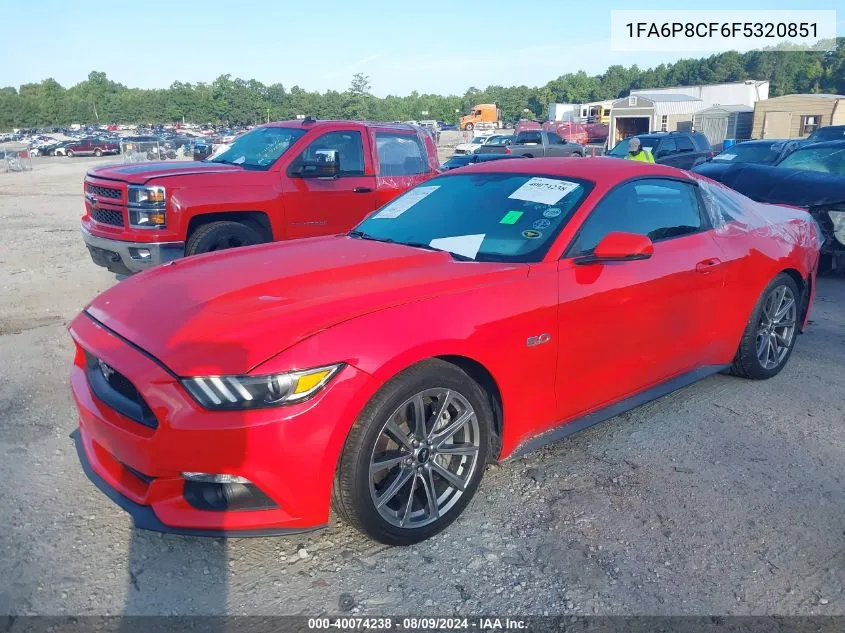 2015 Ford Mustang Gt Premium VIN: 1FA6P8CF6F5320851 Lot: 40074238