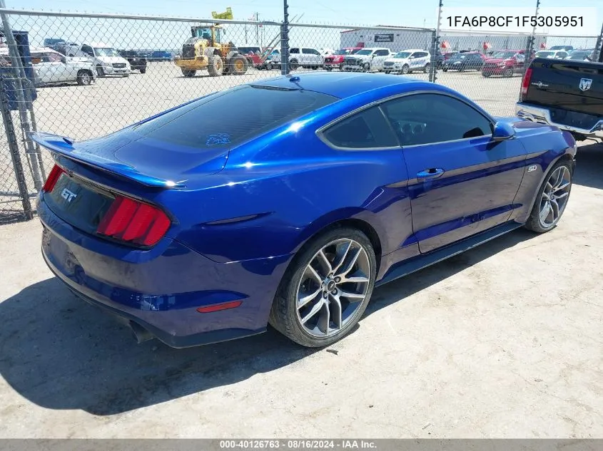 2015 Ford Mustang Gt Premium VIN: 1FA6P8CF1F5305951 Lot: 40126763