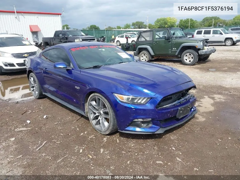 2015 Ford Mustang Gt Premium VIN: 1FA6P8CF1F5376194 Lot: 40178083