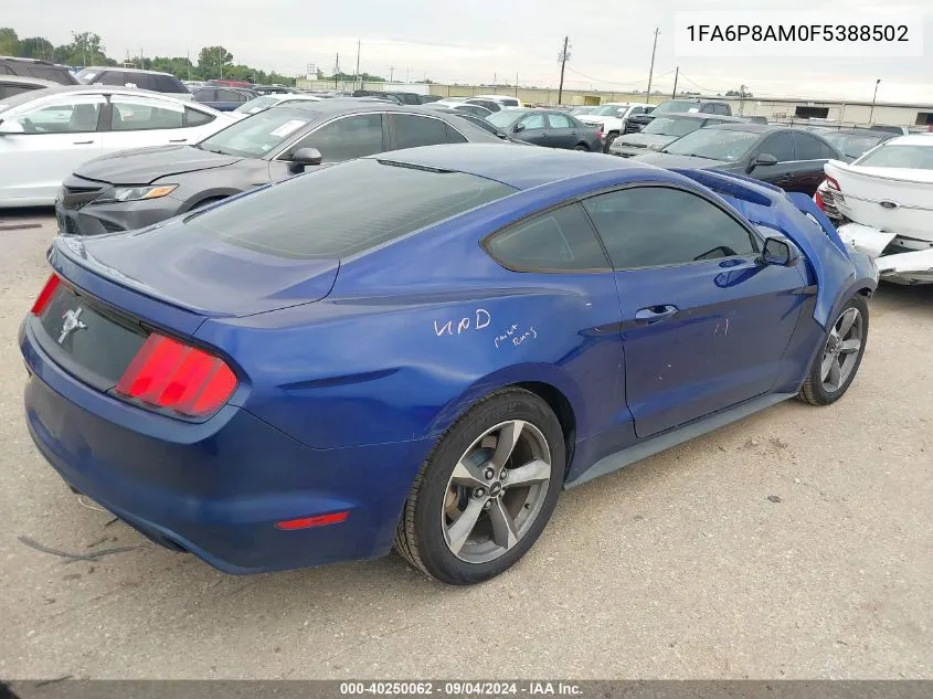 2015 Ford Mustang VIN: 1FA6P8AM0F5388502 Lot: 40250062