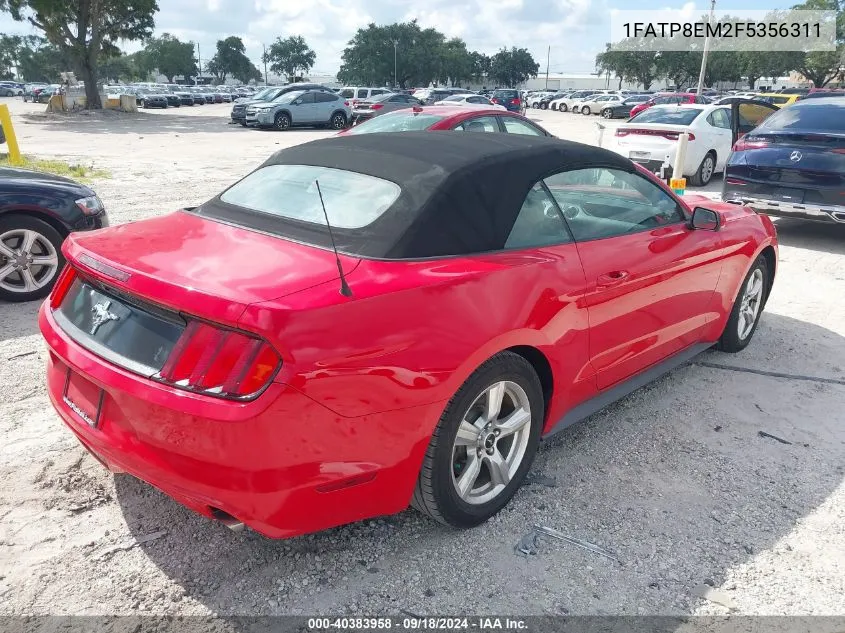 2015 Ford Mustang V6 VIN: 1FATP8EM2F5356311 Lot: 40383958