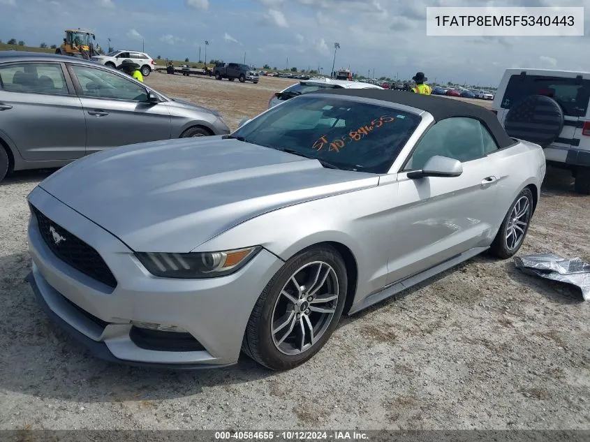 2015 Ford Mustang V6 VIN: 1FATP8EM5F5340443 Lot: 40584655