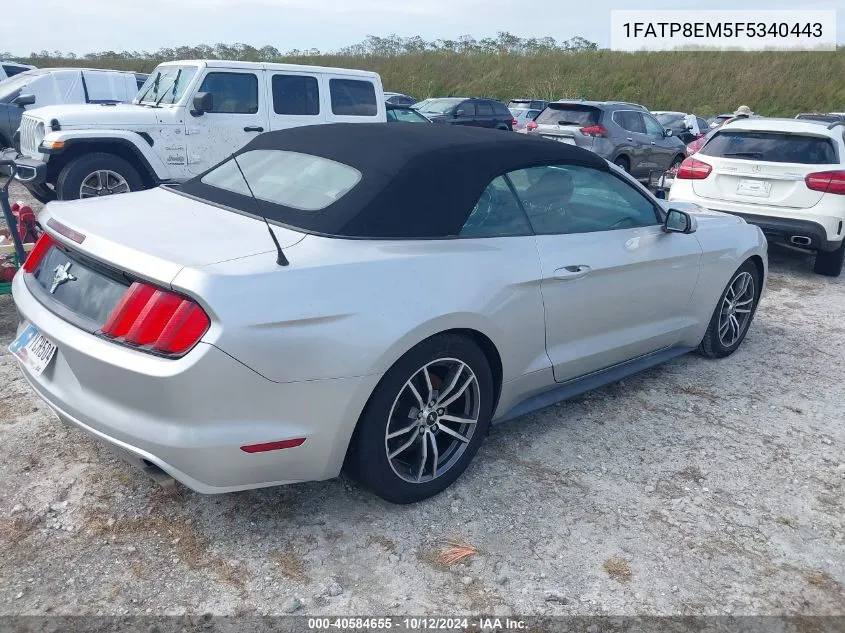 2015 Ford Mustang V6 VIN: 1FATP8EM5F5340443 Lot: 40584655