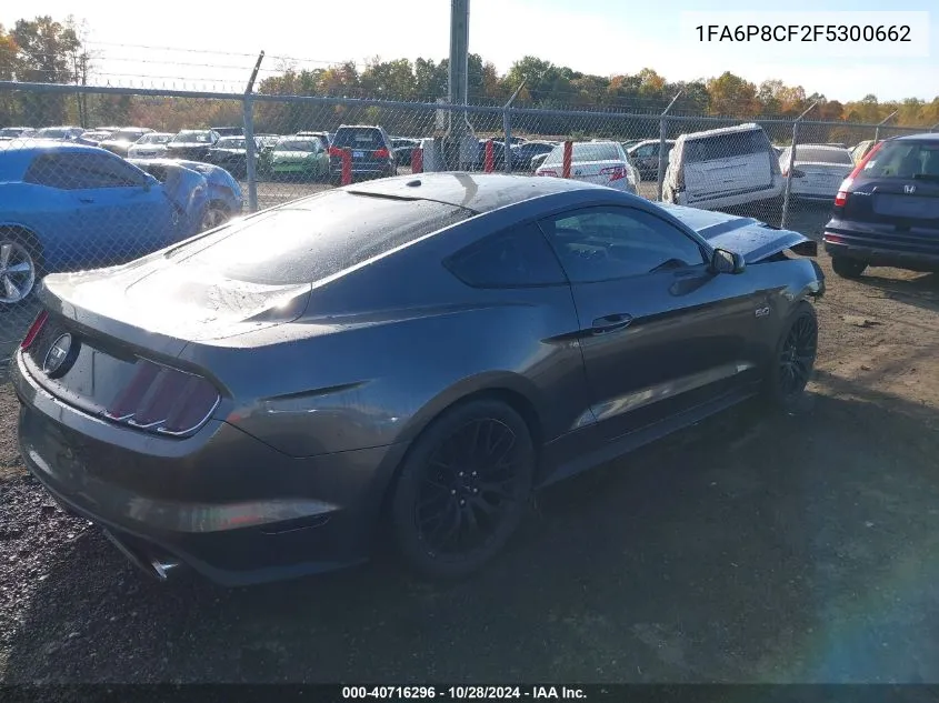 2015 Ford Mustang Gt Premium VIN: 1FA6P8CF2F5300662 Lot: 40716296