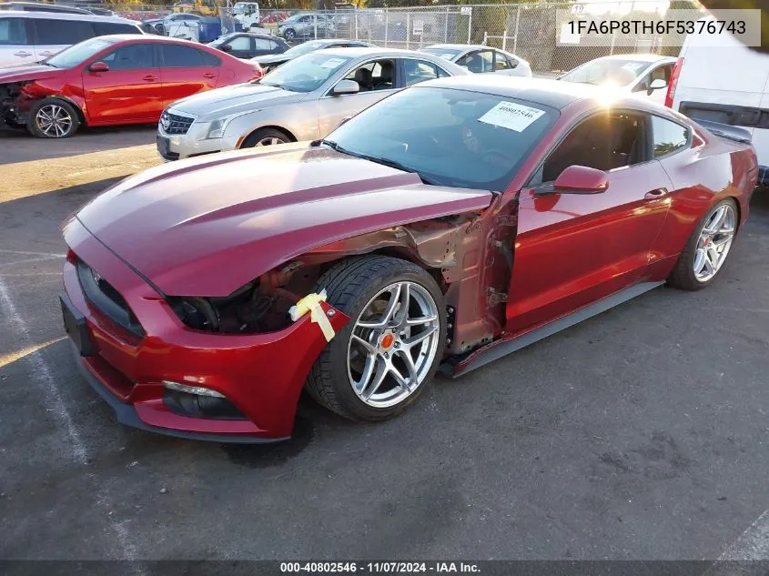 2015 Ford Mustang Ecoboost VIN: 1FA6P8TH6F5376743 Lot: 40802546