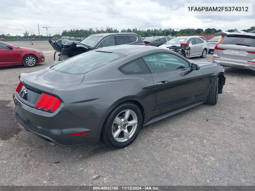 2015 Ford Mustang V6 VIN: 1FA6P8AM2F5374312 Lot: 40852155