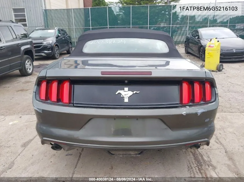 2016 Ford Mustang V6 VIN: 1FATP8EM6G5216103 Lot: 40038124