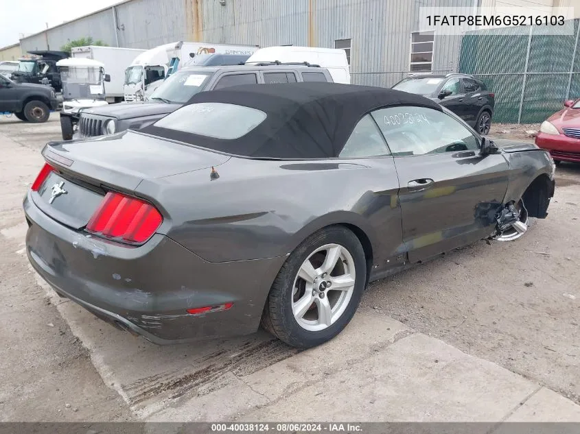 2016 Ford Mustang V6 VIN: 1FATP8EM6G5216103 Lot: 40038124