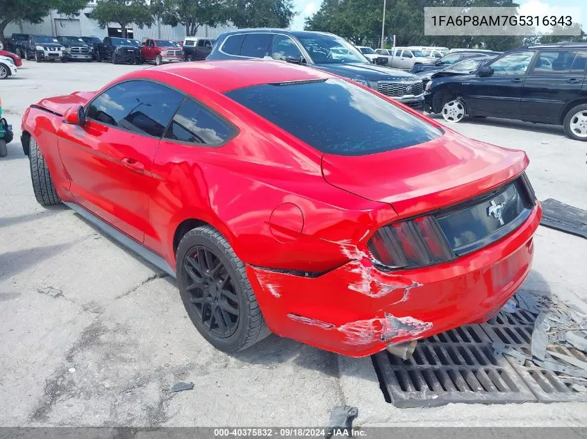 2016 Ford Mustang V6 VIN: 1FA6P8AM7G5316343 Lot: 40375832