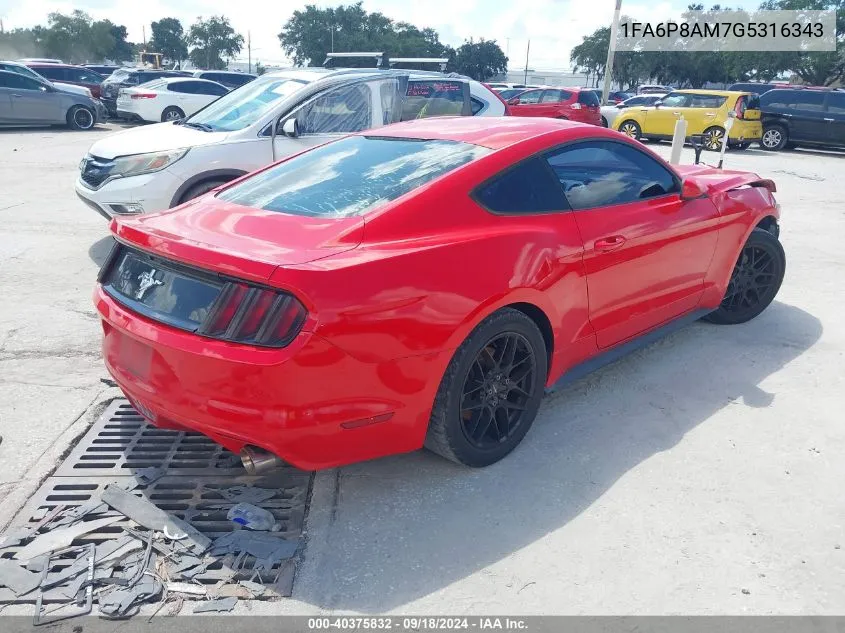 2016 Ford Mustang V6 VIN: 1FA6P8AM7G5316343 Lot: 40375832