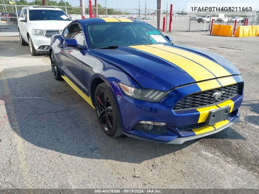 2016 Ford Mustang Ecoboost VIN: 1FA6P8TH4G5211663 Lot: 40376380