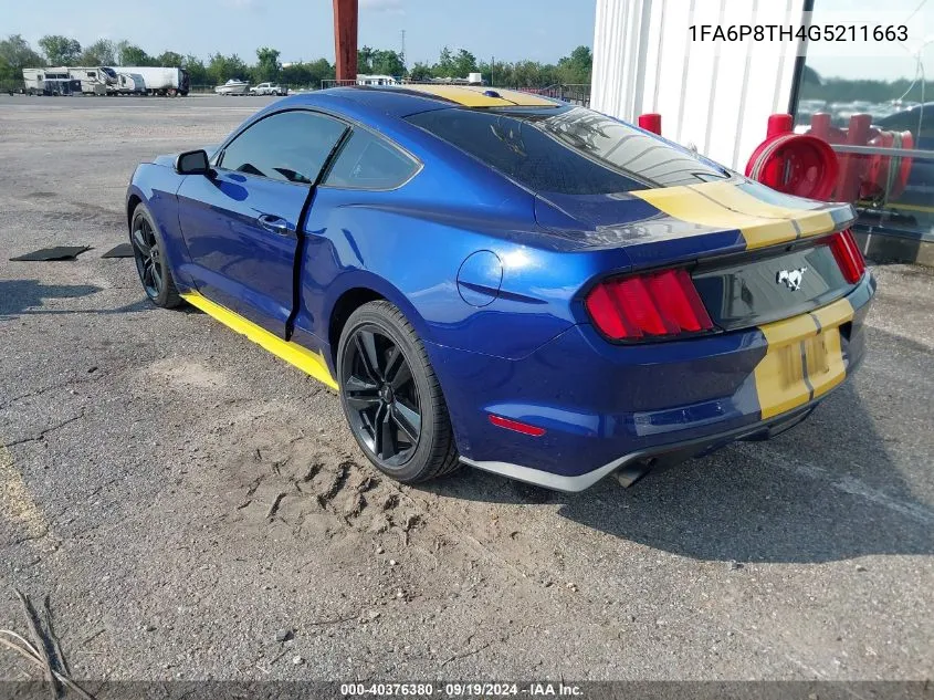 2016 Ford Mustang Ecoboost VIN: 1FA6P8TH4G5211663 Lot: 40376380