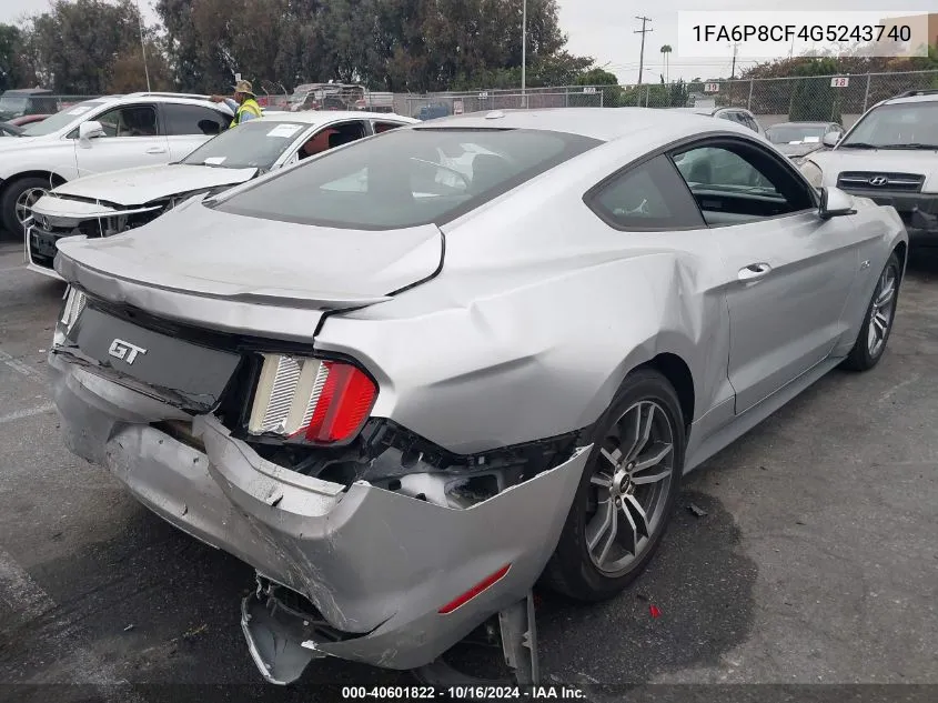 2016 Ford Mustang Gt Premium VIN: 1FA6P8CF4G5243740 Lot: 40601822