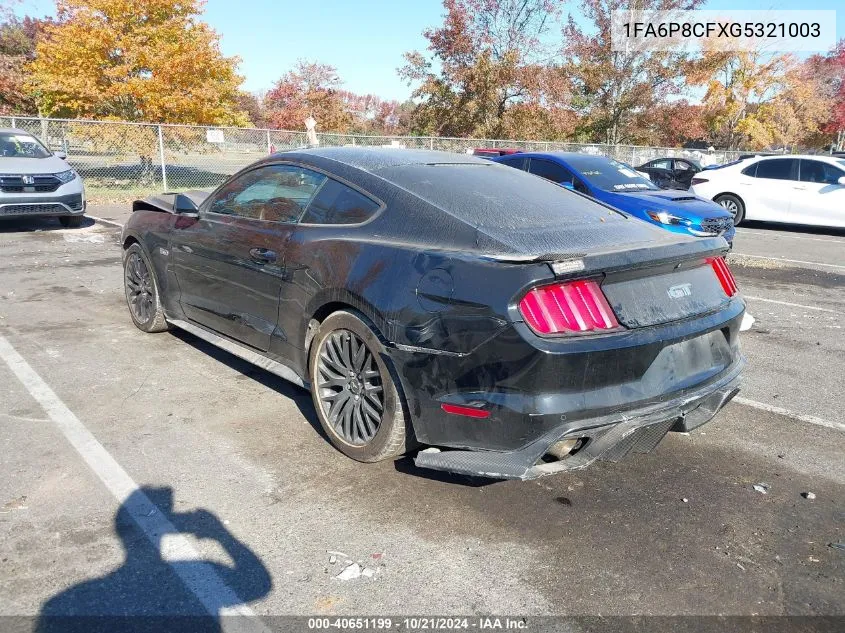 2016 Ford Mustang Gt VIN: 1FA6P8CFXG5321003 Lot: 40651199