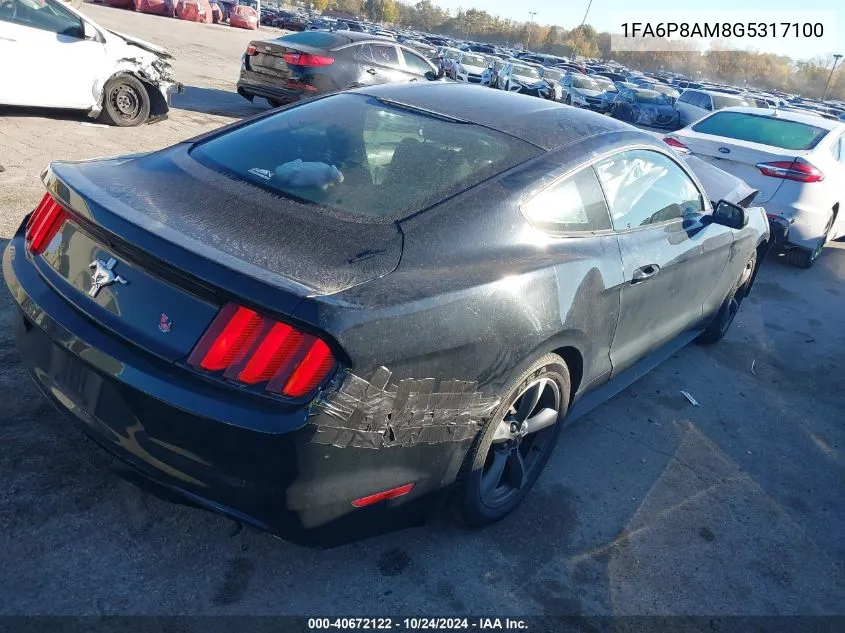 2016 Ford Mustang VIN: 1FA6P8AM8G5317100 Lot: 40672122