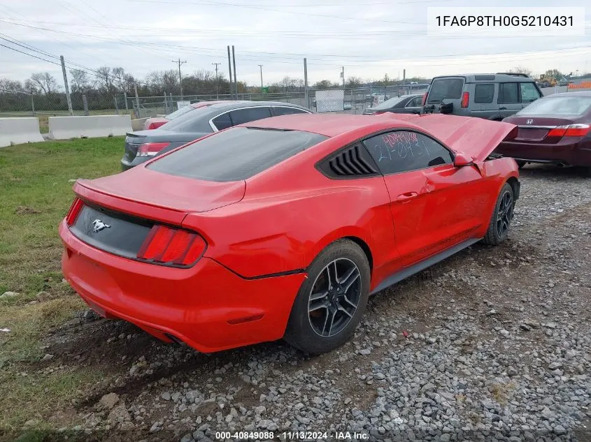 2016 Ford Mustang Ecoboost VIN: 1FA6P8TH0G5210431 Lot: 40849088