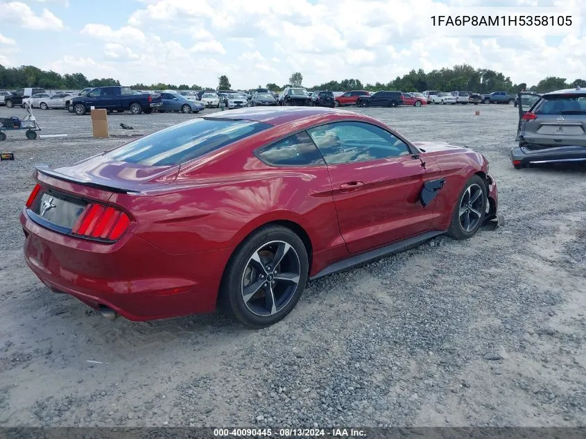 2017 Ford Mustang V6 VIN: 1FA6P8AM1H5358105 Lot: 40090445