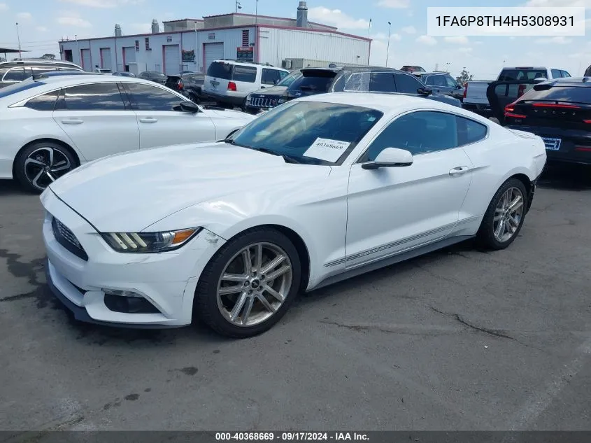 2017 Ford Mustang Ecoboost VIN: 1FA6P8TH4H5308931 Lot: 40368669