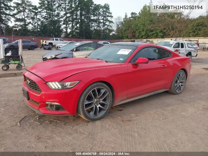 2017 Ford Mustang VIN: 1FA6P8TH1H5250194 Lot: 40406789