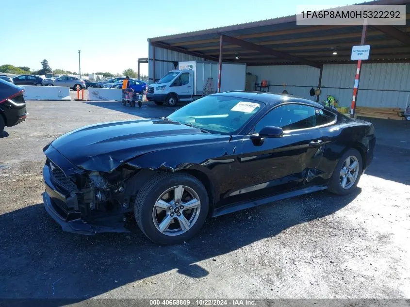 2017 Ford Mustang V6 VIN: 1FA6P8AM0H5322292 Lot: 40658809