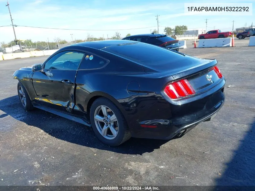 2017 Ford Mustang V6 VIN: 1FA6P8AM0H5322292 Lot: 40658809