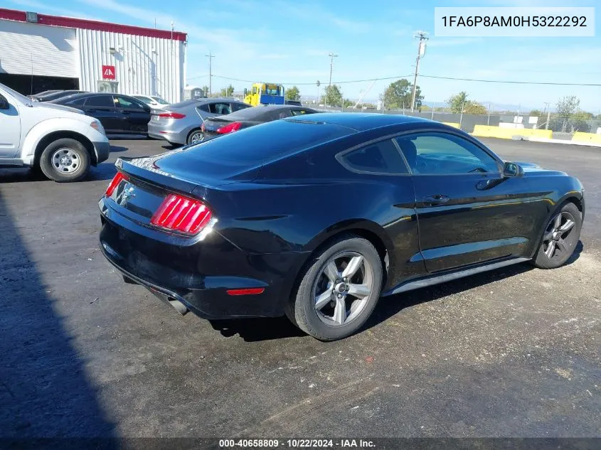 2017 Ford Mustang V6 VIN: 1FA6P8AM0H5322292 Lot: 40658809