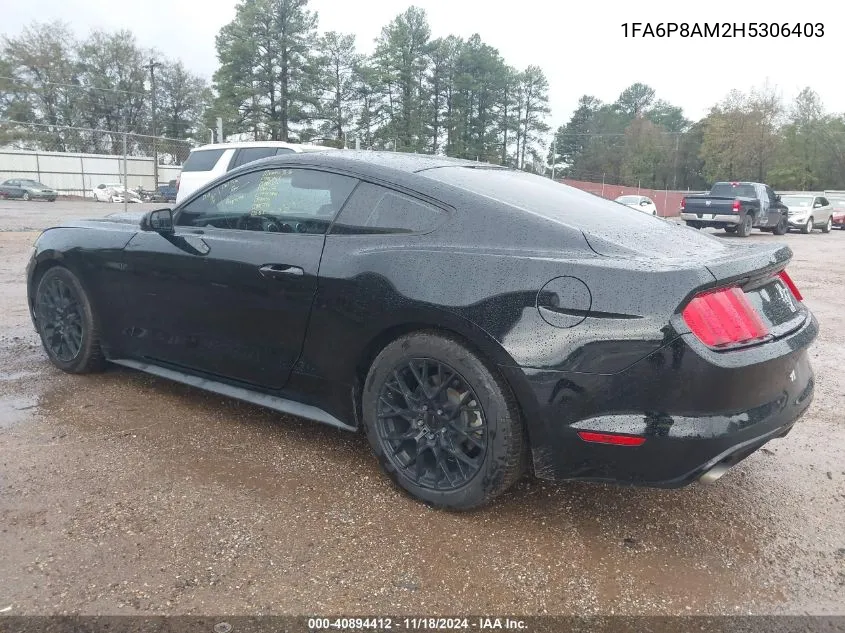 2017 Ford Mustang V6 VIN: 1FA6P8AM2H5306403 Lot: 40894412