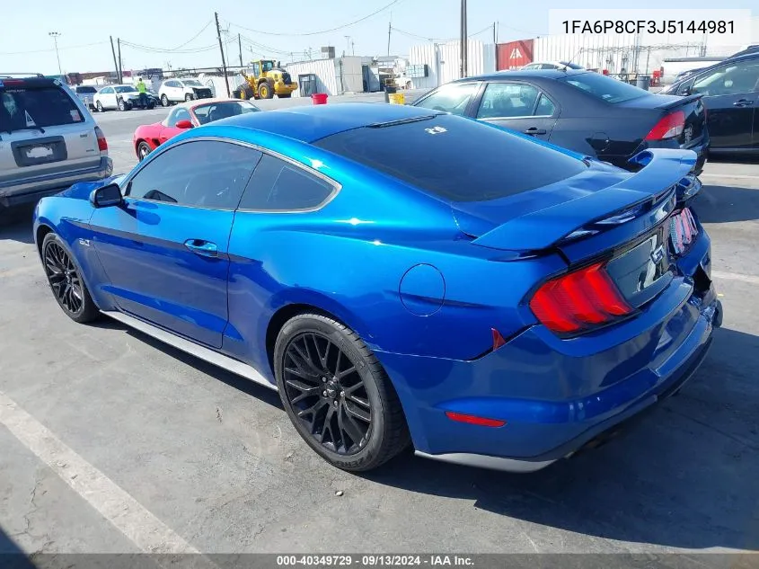 2018 Ford Mustang Gt VIN: 1FA6P8CF3J5144981 Lot: 40349729