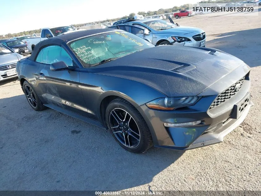 2018 Ford Mustang Ecoboost Premium VIN: 1FATP8UH1J5138759 Lot: 40833867