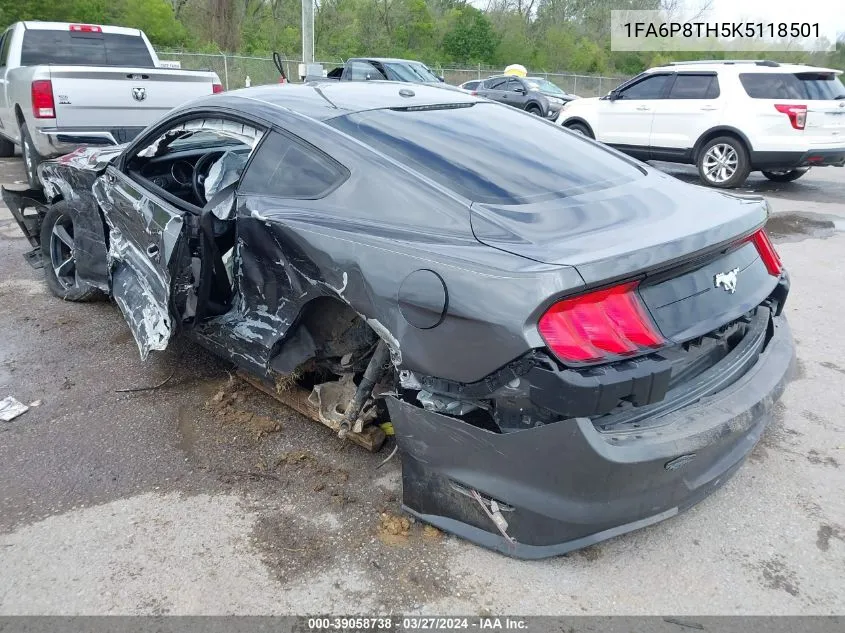 2019 Ford Mustang Ecoboost VIN: 1FA6P8TH5K5118501 Lot: 39058738