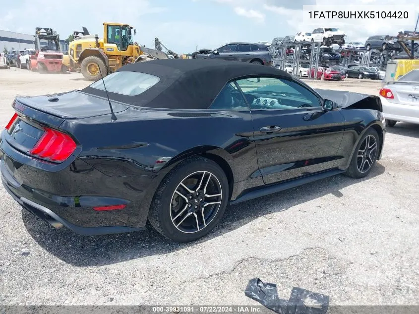 2019 Ford Mustang Ecoboost Premium VIN: 1FATP8UHXK5104420 Lot: 39931091