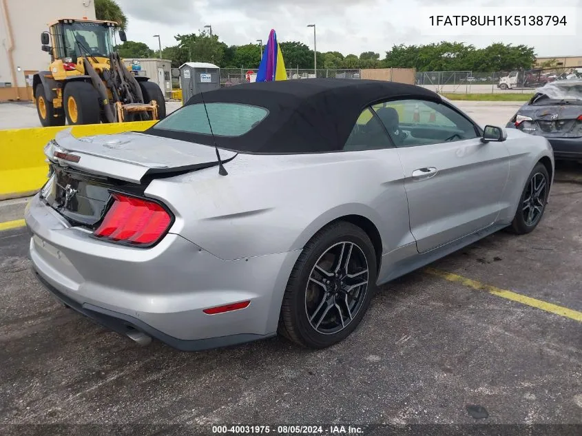 2019 Ford Mustang Ecoboost Premium VIN: 1FATP8UH1K5138794 Lot: 40031975