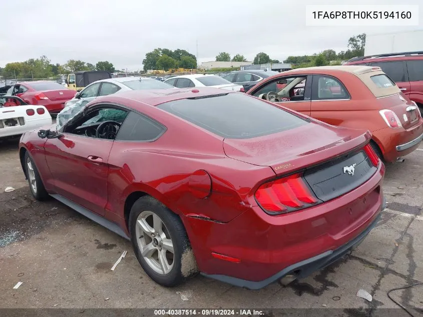 2019 Ford Mustang Ecoboost VIN: 1FA6P8TH0K5194160 Lot: 40387514