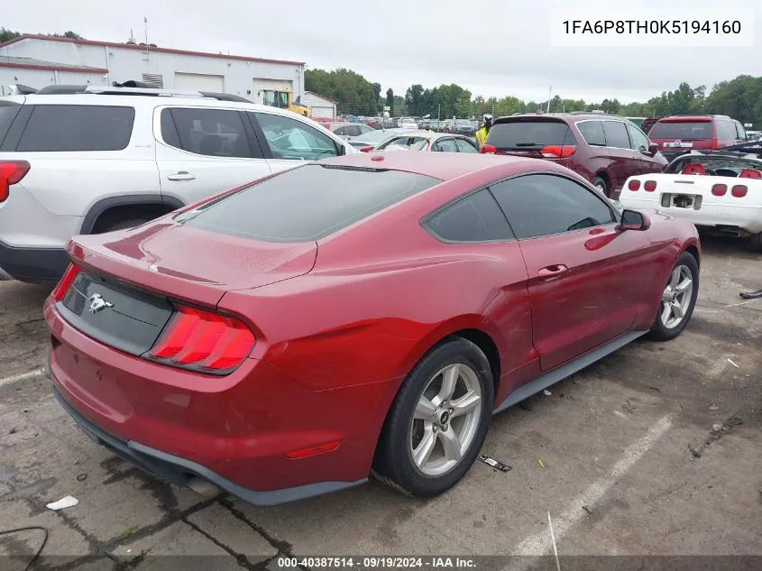 2019 Ford Mustang Ecoboost VIN: 1FA6P8TH0K5194160 Lot: 40387514