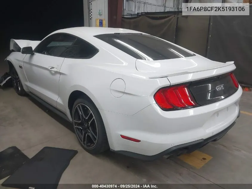 2019 Ford Mustang Gt VIN: 1FA6P8CF2K5193106 Lot: 40430974