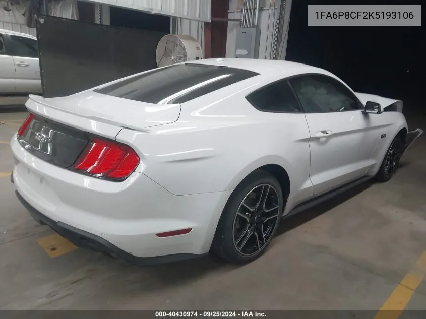 2019 Ford Mustang Gt VIN: 1FA6P8CF2K5193106 Lot: 40430974