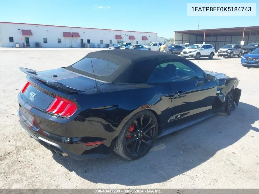 2019 Ford Mustang Gt Premium VIN: 1FATP8FF0K5184743 Lot: 40437289