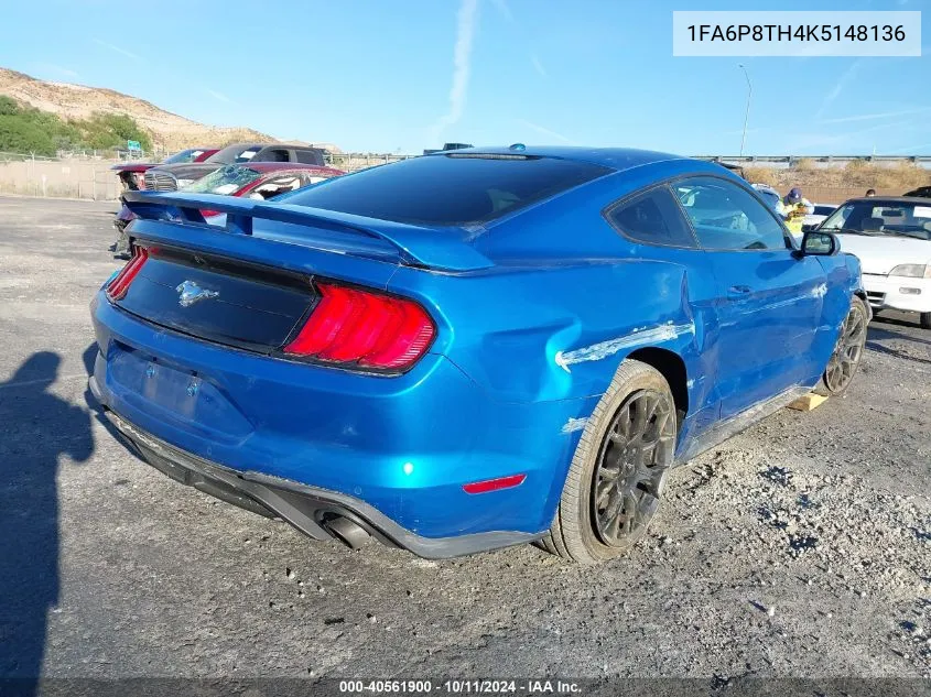 2019 Ford Mustang VIN: 1FA6P8TH4K5148136 Lot: 40561900