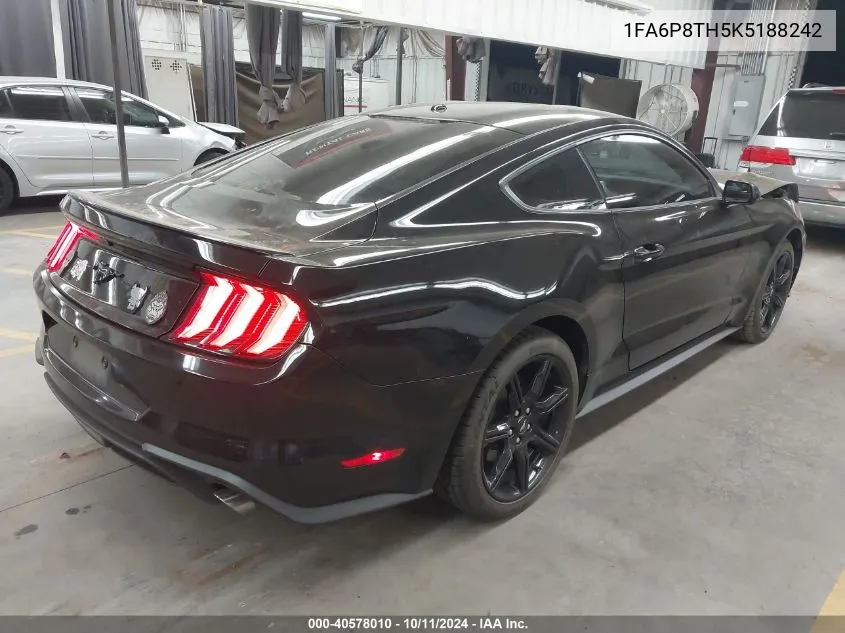 2019 Ford Mustang VIN: 1FA6P8TH5K5188242 Lot: 40578010