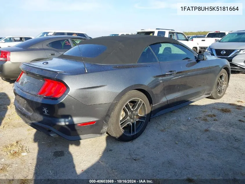 2019 Ford Mustang Ecoboost Premium VIN: 1FATP8UH5K5181664 Lot: 40603569