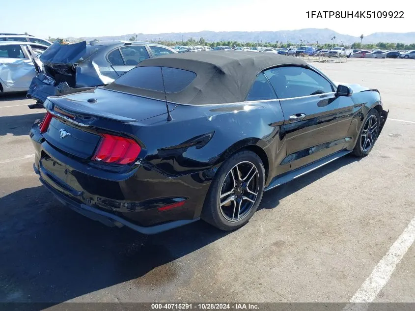 2019 Ford Mustang VIN: 1FATP8UH4K5109922 Lot: 40715291