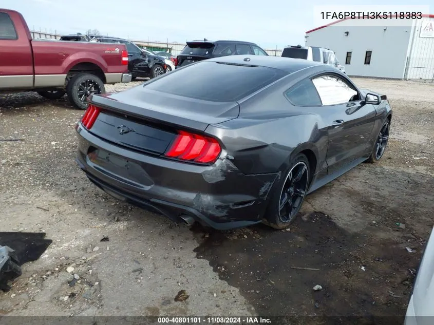 2019 Ford Mustang Ecoboost VIN: 1FA6P8TH3K5118383 Lot: 40801101