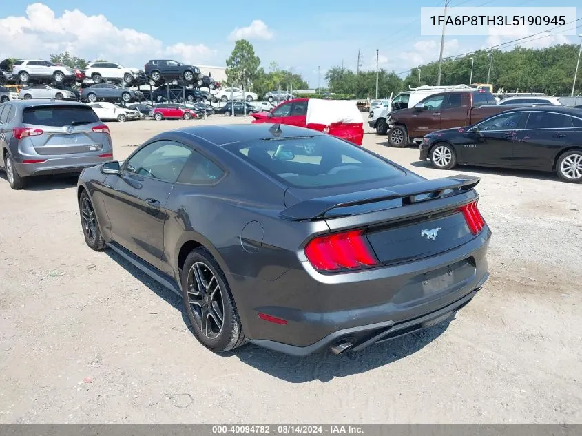 2020 Ford Mustang Ecoboost Fastback VIN: 1FA6P8TH3L5190945 Lot: 40094782