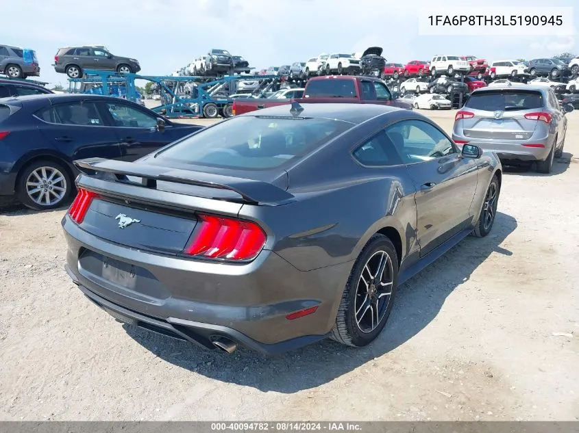 2020 Ford Mustang Ecoboost Fastback VIN: 1FA6P8TH3L5190945 Lot: 40094782