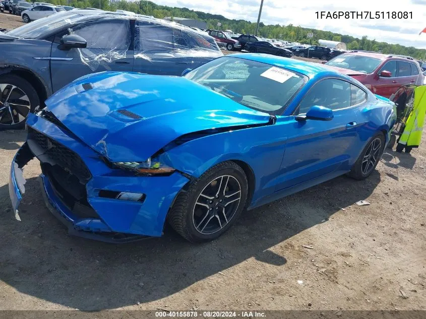 2020 Ford Mustang Ecoboost Fastback VIN: 1FA6P8TH7L5118081 Lot: 40155878