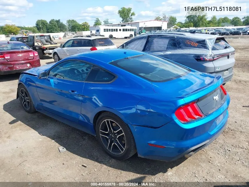 2020 Ford Mustang Ecoboost Fastback VIN: 1FA6P8TH7L5118081 Lot: 40155878