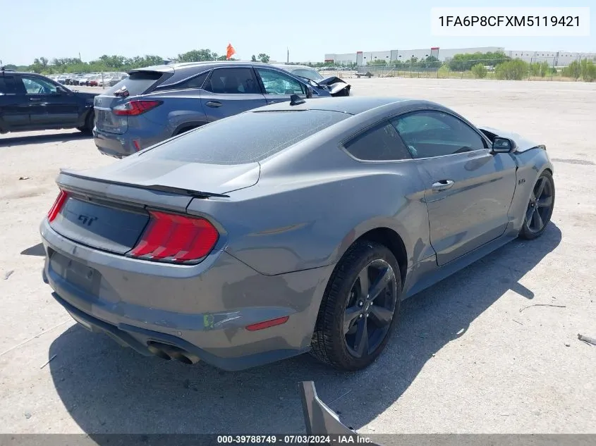 1FA6P8CFXM5119421 2021 Ford Mustang Gt Fastback