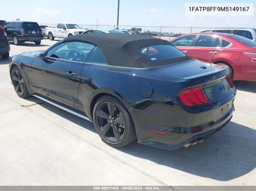 2021 Ford Mustang Gt Premium VIN: 1FATP8FF9M5149167 Lot: 40011430