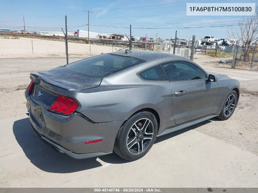 2021 Ford Mustang Ecoboost Premium Fastback VIN: 1FA6P8TH7M5100830 Lot: 40140746