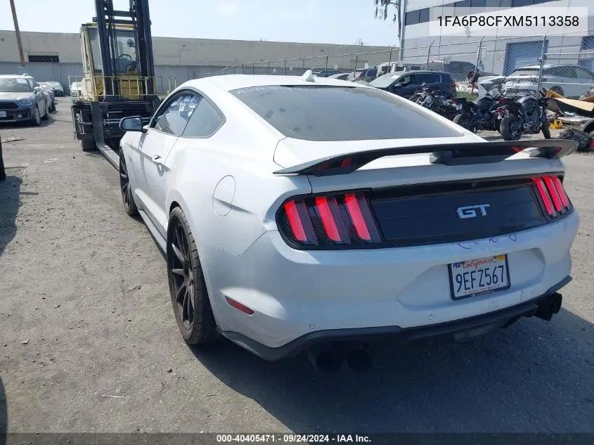 2021 Ford Mustang Gt Premium Fastback VIN: 1FA6P8CFXM5113358 Lot: 40405471